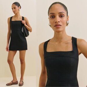 Reformation Celosia 100% Linen Square Neck Mini Dress in Black Size 0 NEW